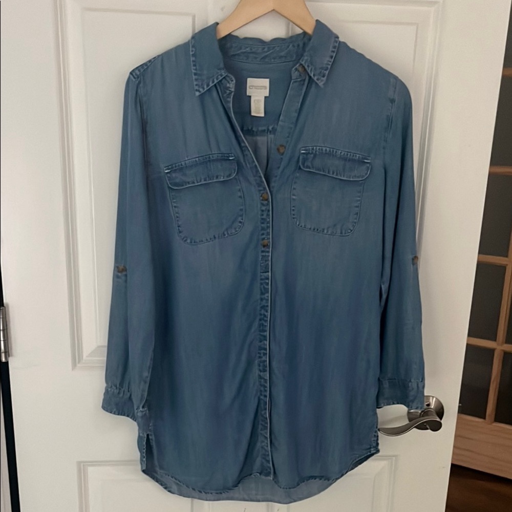 Chico’s soft denim button up tunic chicos sz 0P equals 4 or small